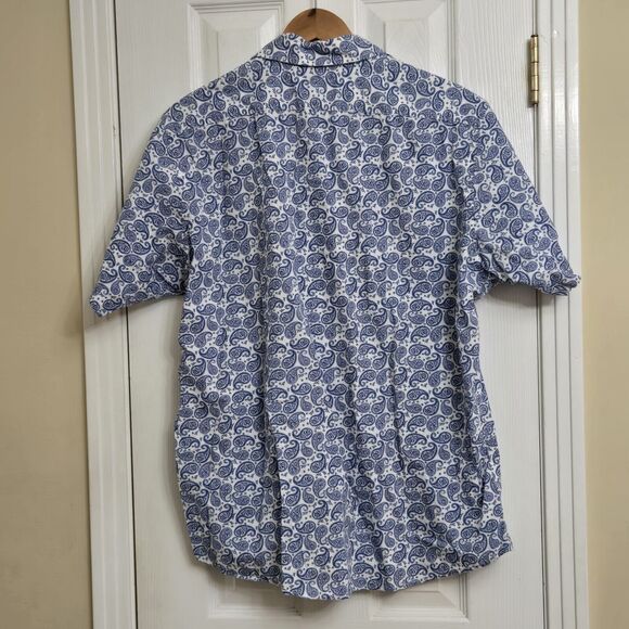 Cremieux Premium Denim Paisley Button Up Shirt White Blue Coastal Men XL - Picture 3 of 10